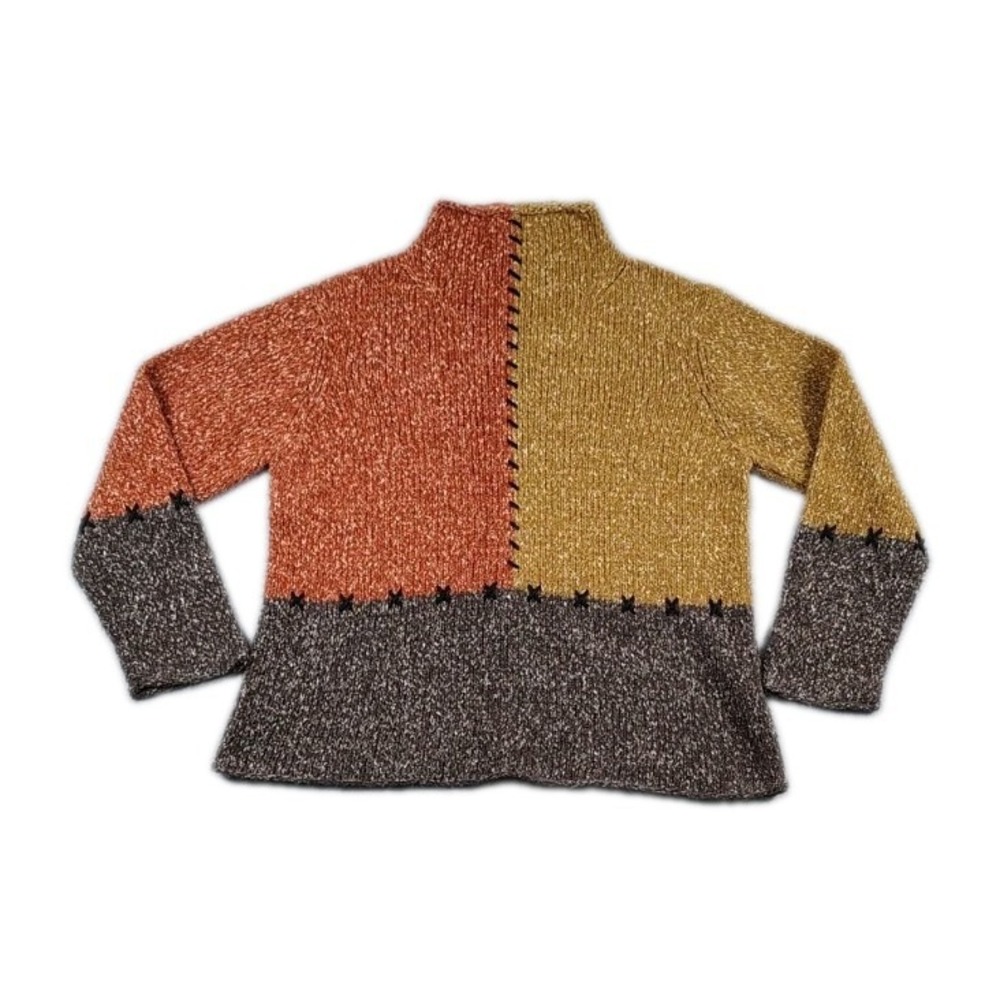 Laura Ashley Wool Blend Roll Neck Cozy Color Block Knit Sweater Size LG